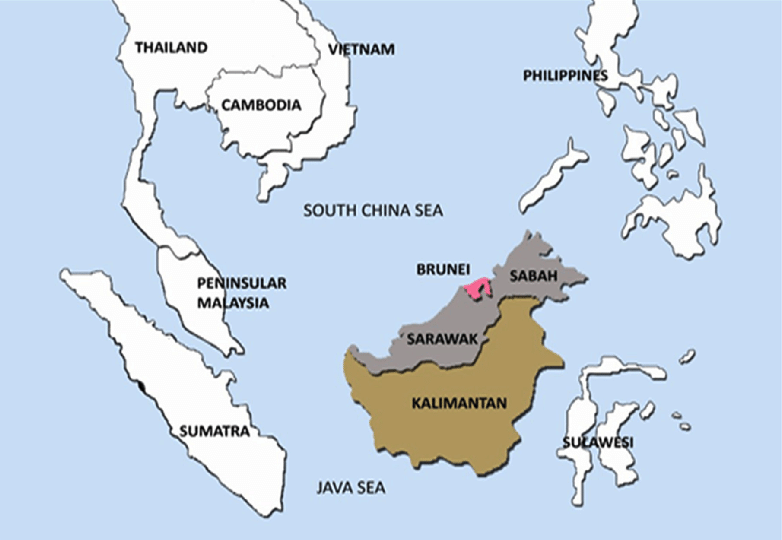 A map of Borneo and the surrounds